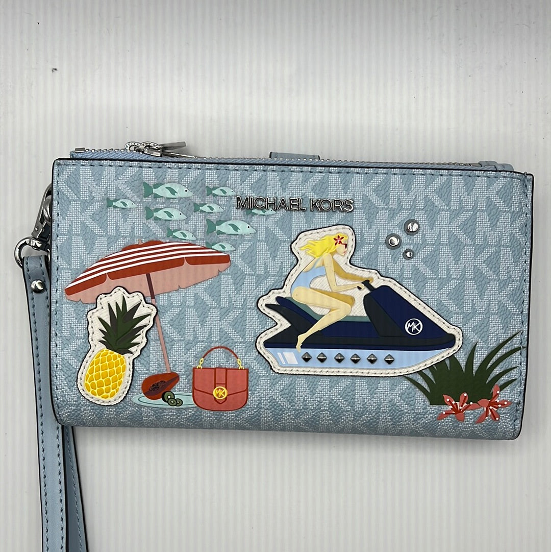 Michael Kors Jet Set Girls studded appliqué jet ski double zip wristlet