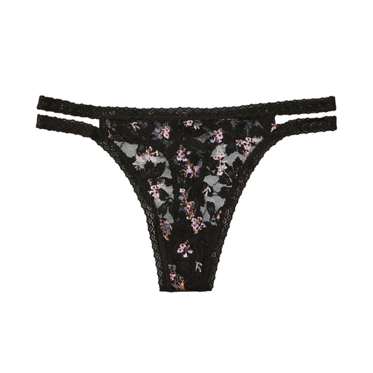 Black lace thong with flowers - sizes XS & L