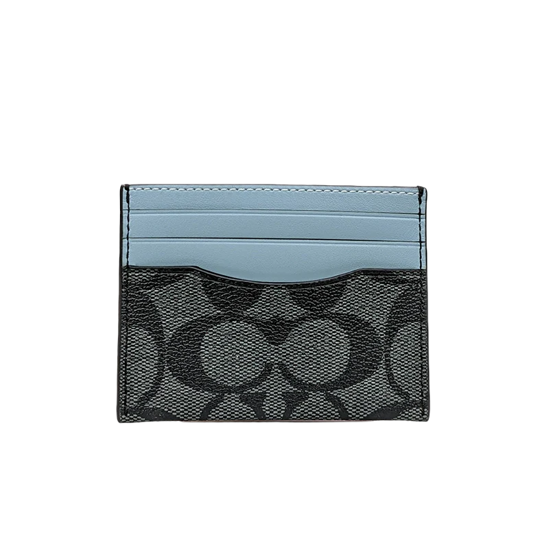 Coach Boxed Card Case And Belt Gift Set In Colorblock Signature Canvas Charcoal Powder Blue