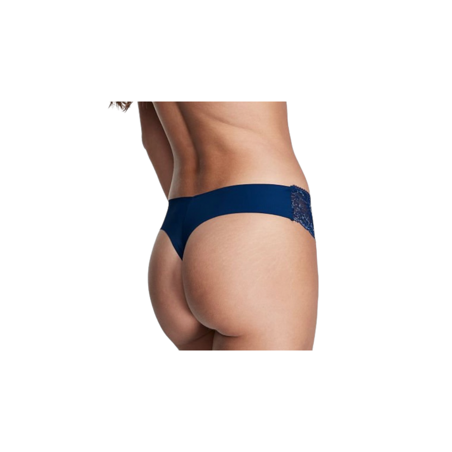 Dark blue Thong Panty with lace trim sides