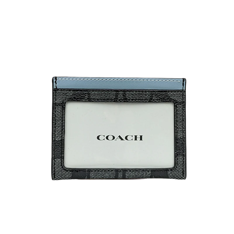 Coach Boxed Card Case And Belt Gift Set In Colorblock Signature Canvas Charcoal Powder Blue